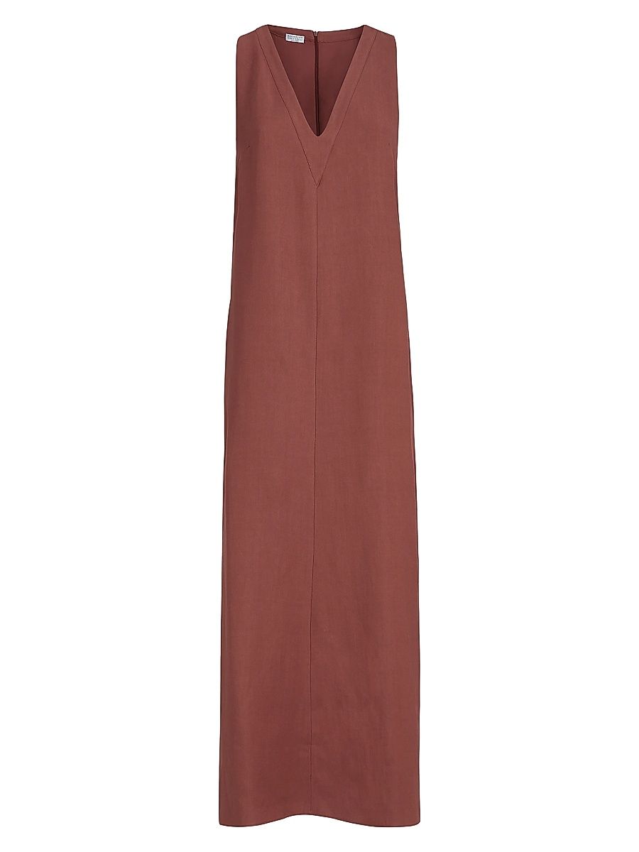 Women's Viscose and Linen Fluid Twill Dress with Monili - Red - Size XXS