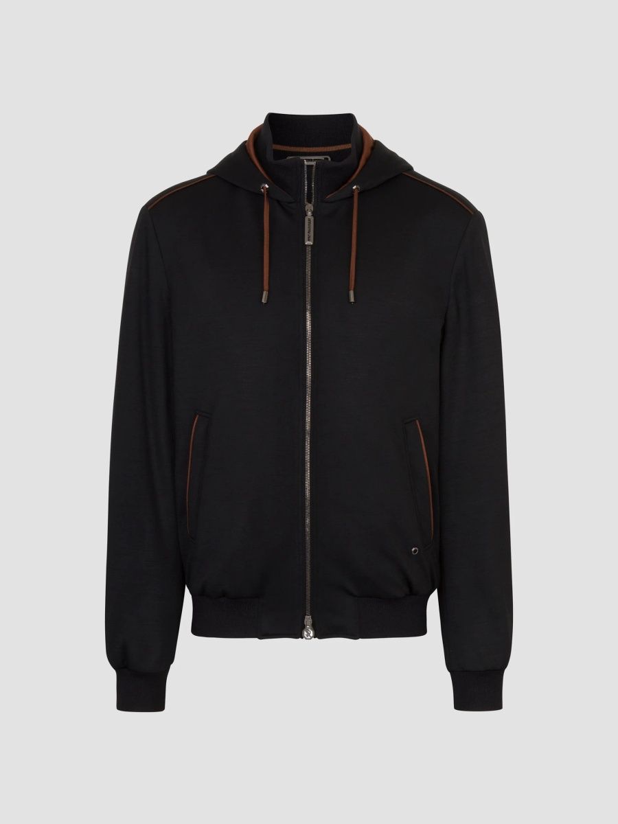 Stefano Ricci Men's Wool Hooded Zip Blouson Sweater - Black - Size 46