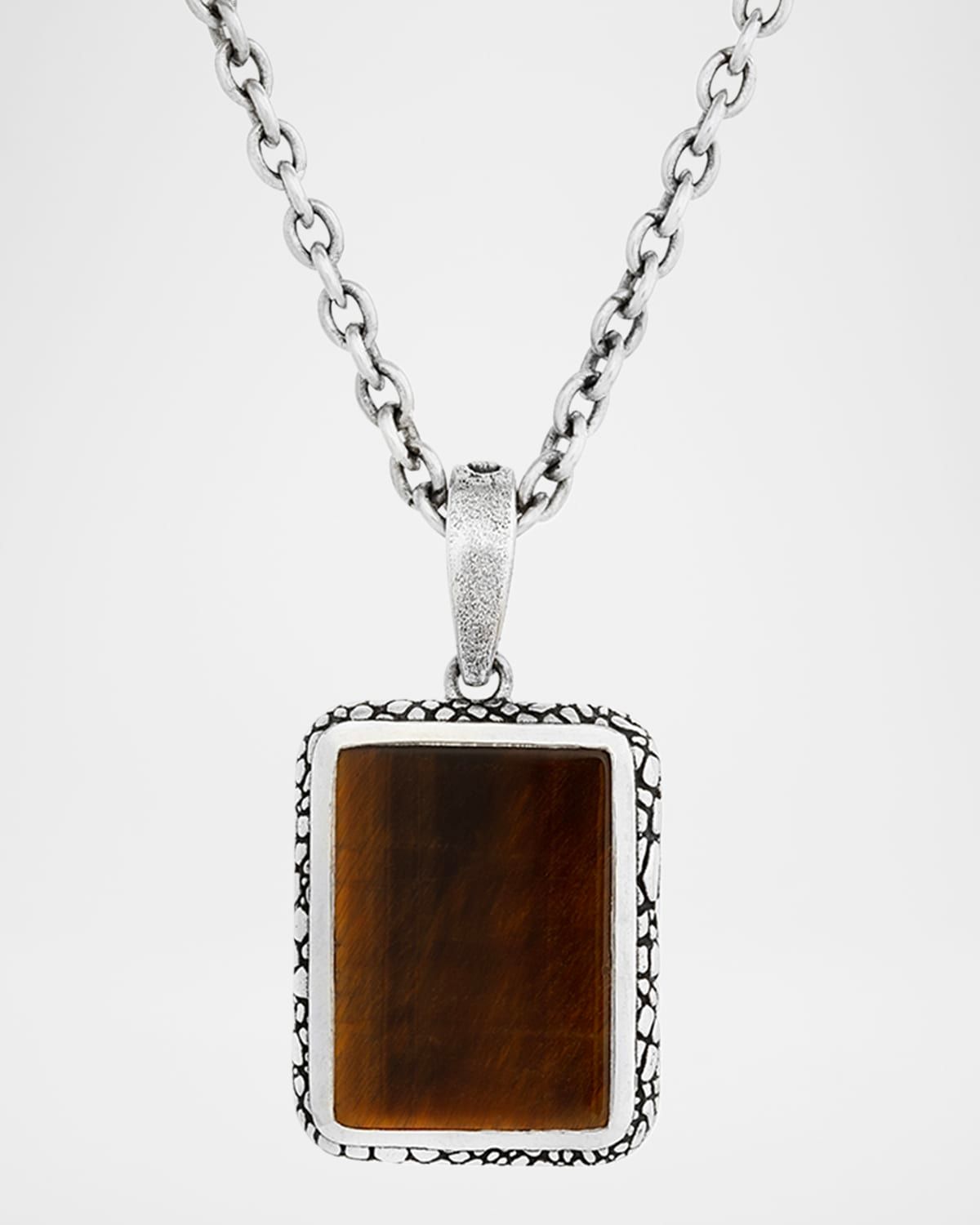 Men & apos;s Snakeskin Sterling Silver Tigers Eye Pendant Necklace, 24"L