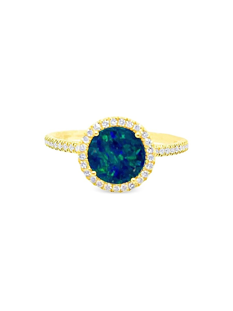 Women's 14K Yellow Gold, Opal & 0.21 TCW Diamond Ring - Yellow Gold - Size 6.5