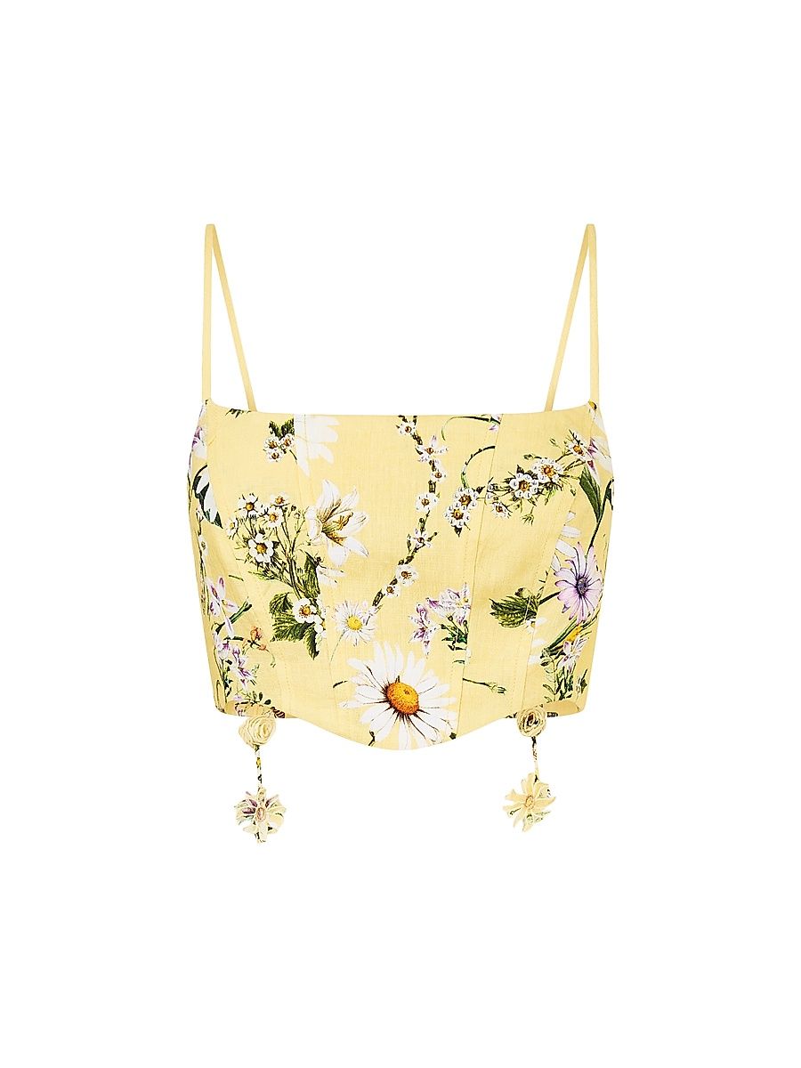 Women's Daisy Chains Corset Linen Crop Top - Daisy Chains - Size XS