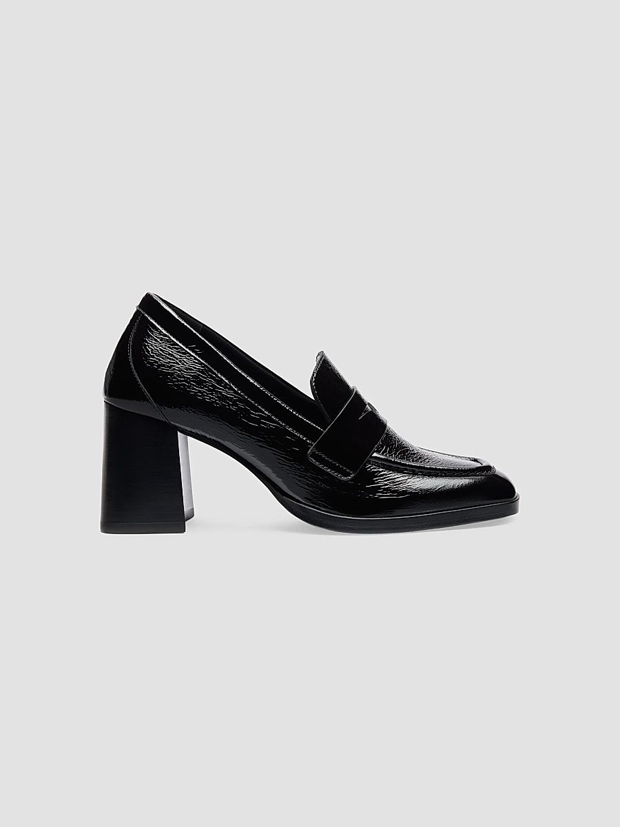 Women's Vera 70MM Crinkled Patent Leather Loafer Pumps - Black - Size 10