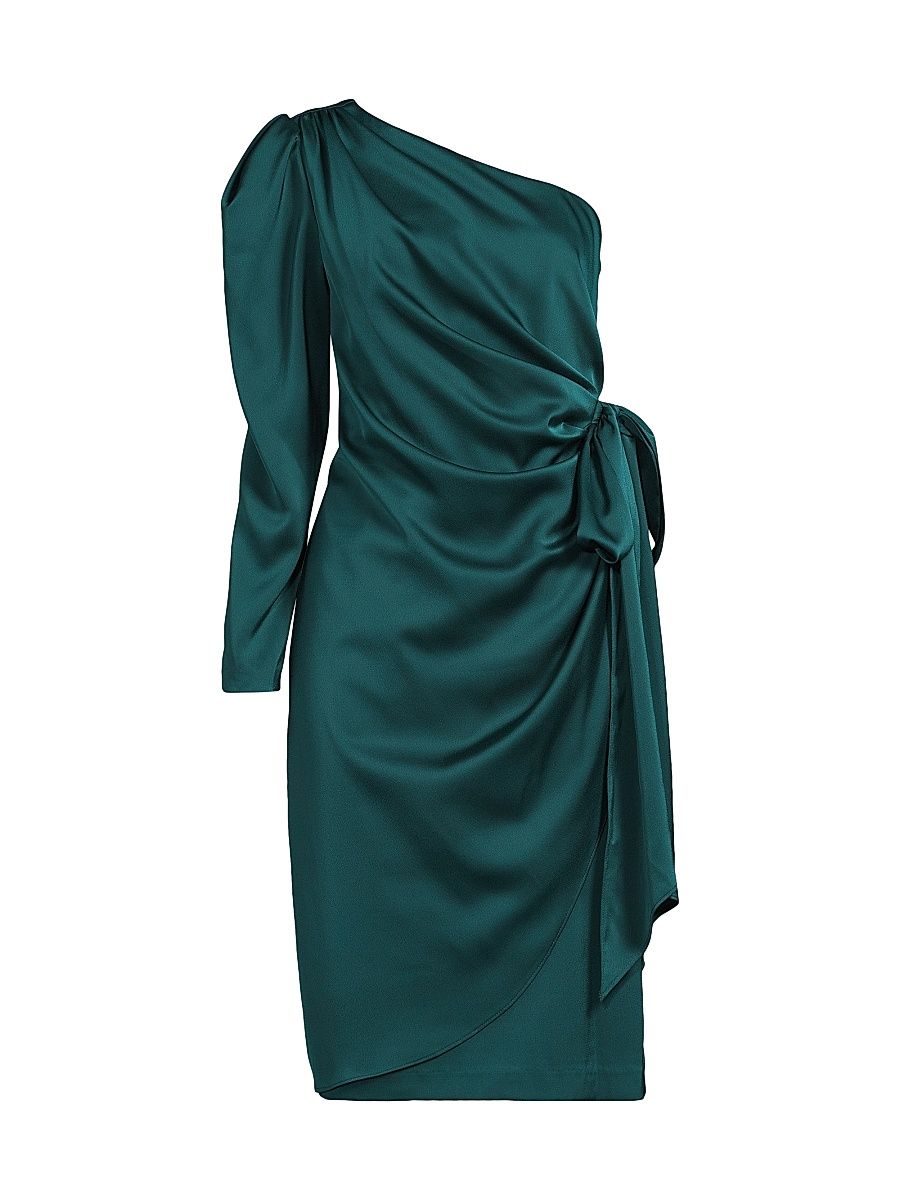 Women's One-Shoulder Satin Cocktail Dress - Green Gem - Size 14