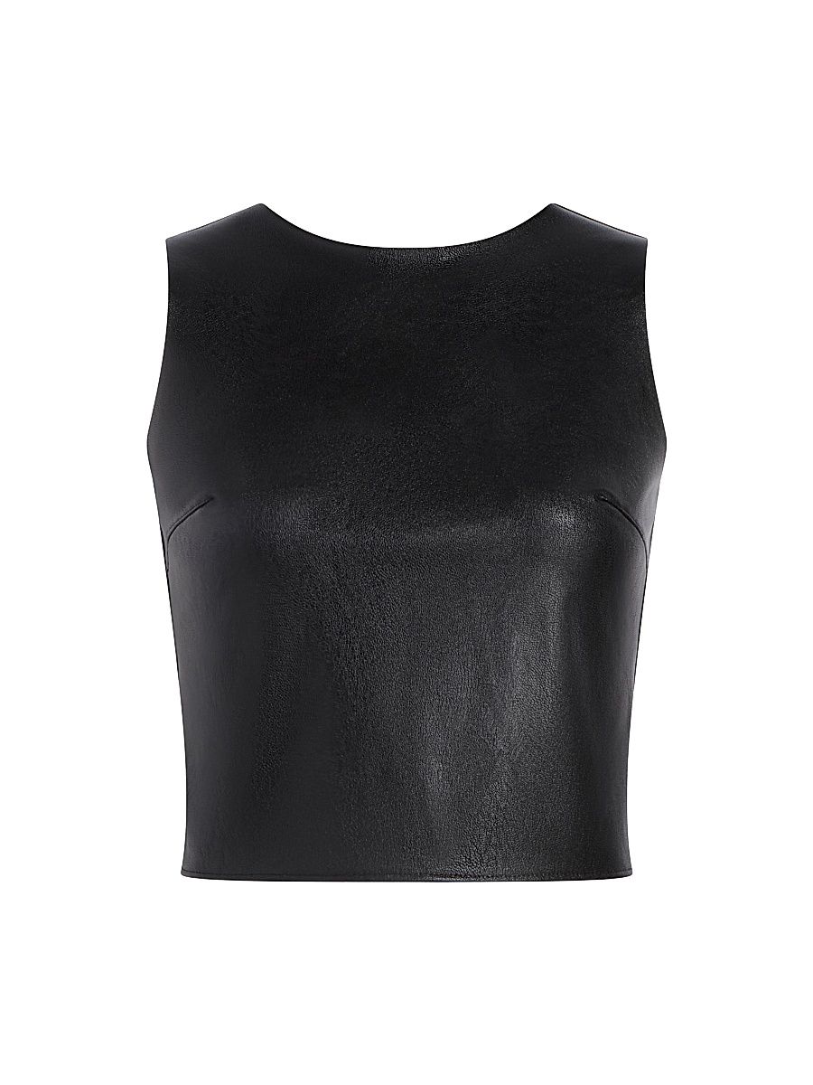 Women's Stretch Faux Leather Shell Top - Black - Size XL