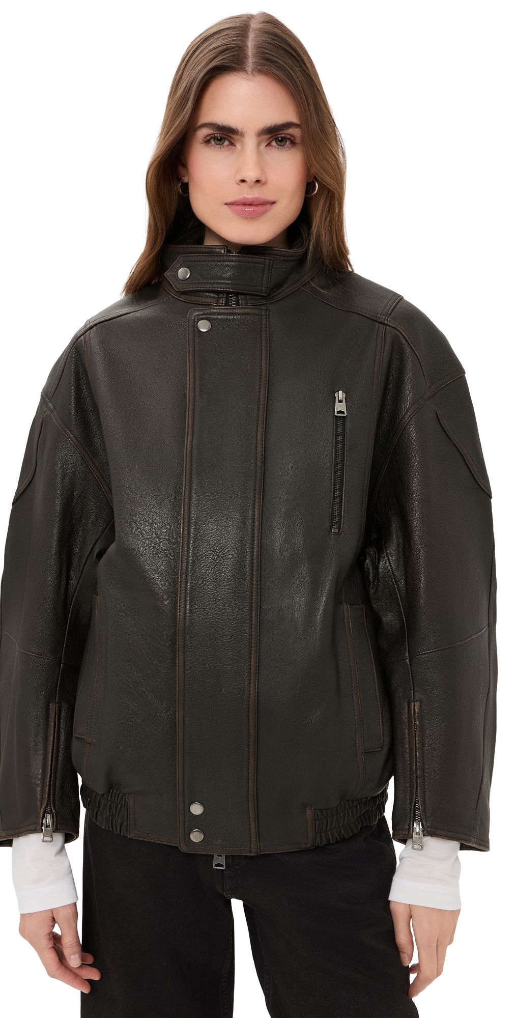 AGOLDE Danver Lambskin Leather Moto Jacket Vintage Black M