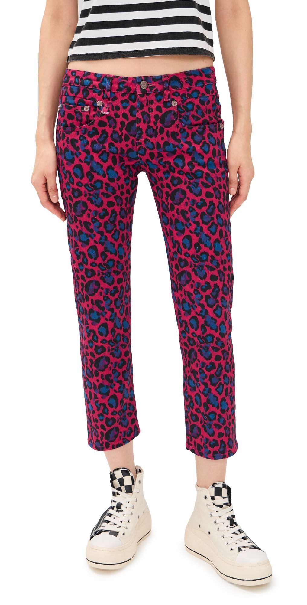 R13 Pink Leopard Straight Jeans Fuchsia Leopard 25