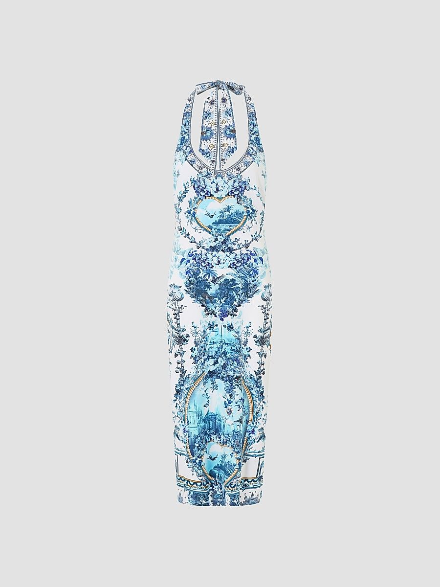 Women's The Porcelain Parlor Print Jersey Halter Dress - The Porcelain Parlour - Size Small