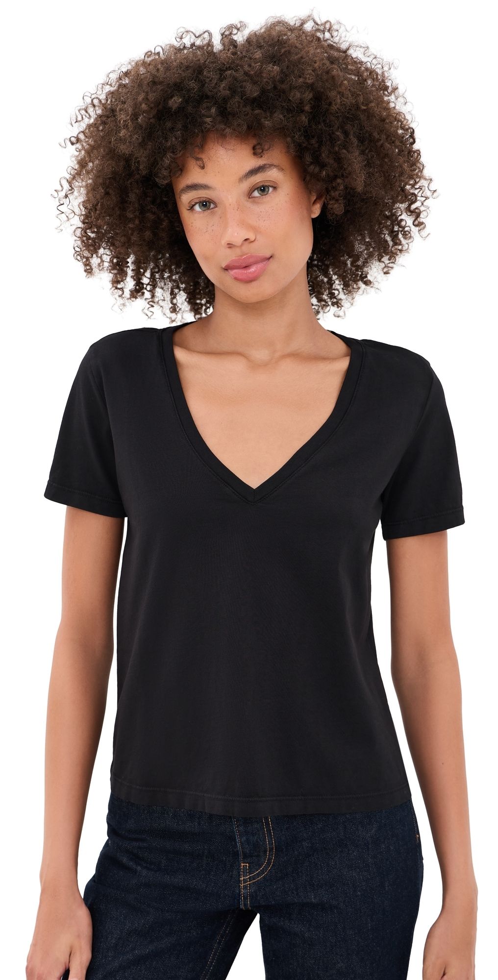 L'AGENCE Brianna V Neck Tee Black M