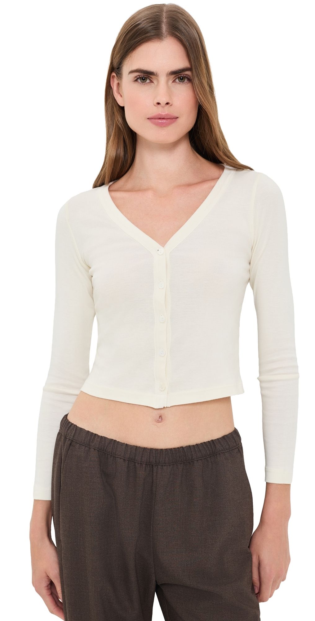 Enza Costa Supima Cotton V Neck Cardigan Cloud S