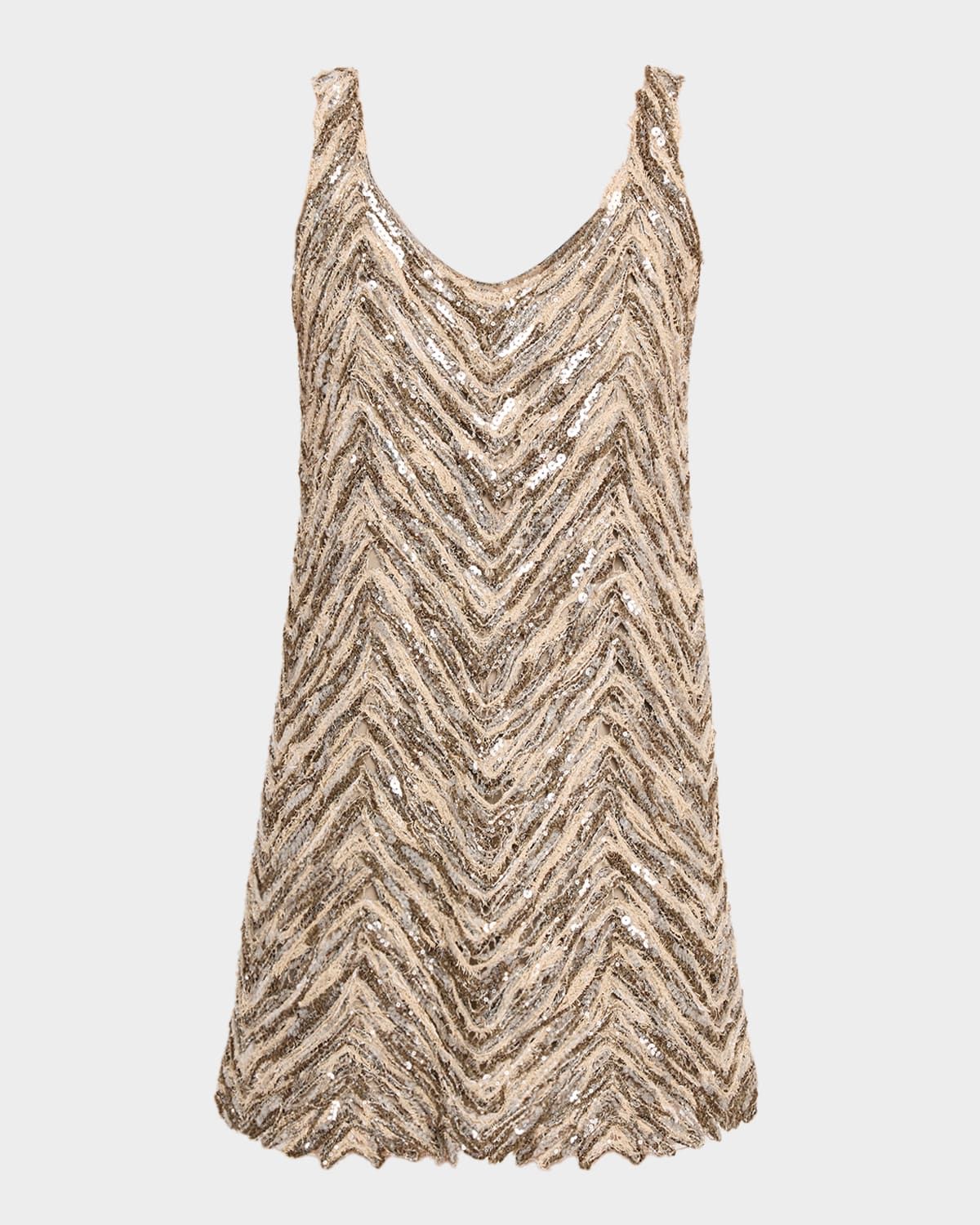 Chevron Embroidered Sequin Mini Dress