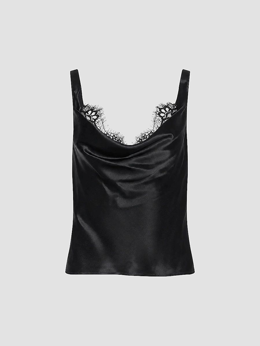 Women's Evadne Lace-Trim Cowlneck Tank Top - Black - Size XL