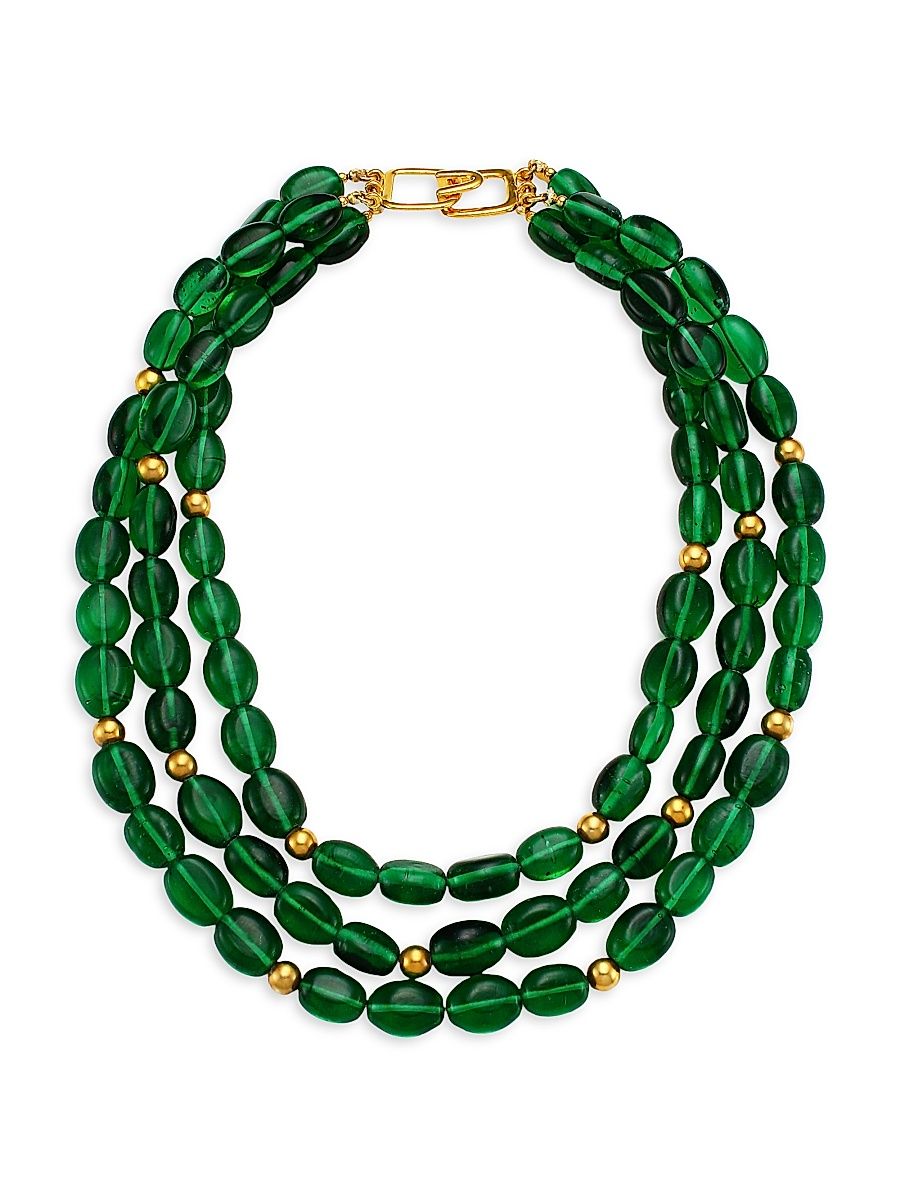 Women's 3-Strand Emerald Glass Bead Nested Necklace - Gold Emerald