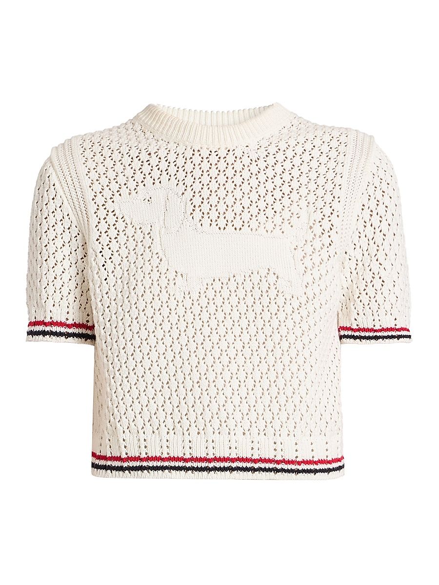 Women's Hector Pointelle-Knit Cotton T-Shirt - White - Size 10