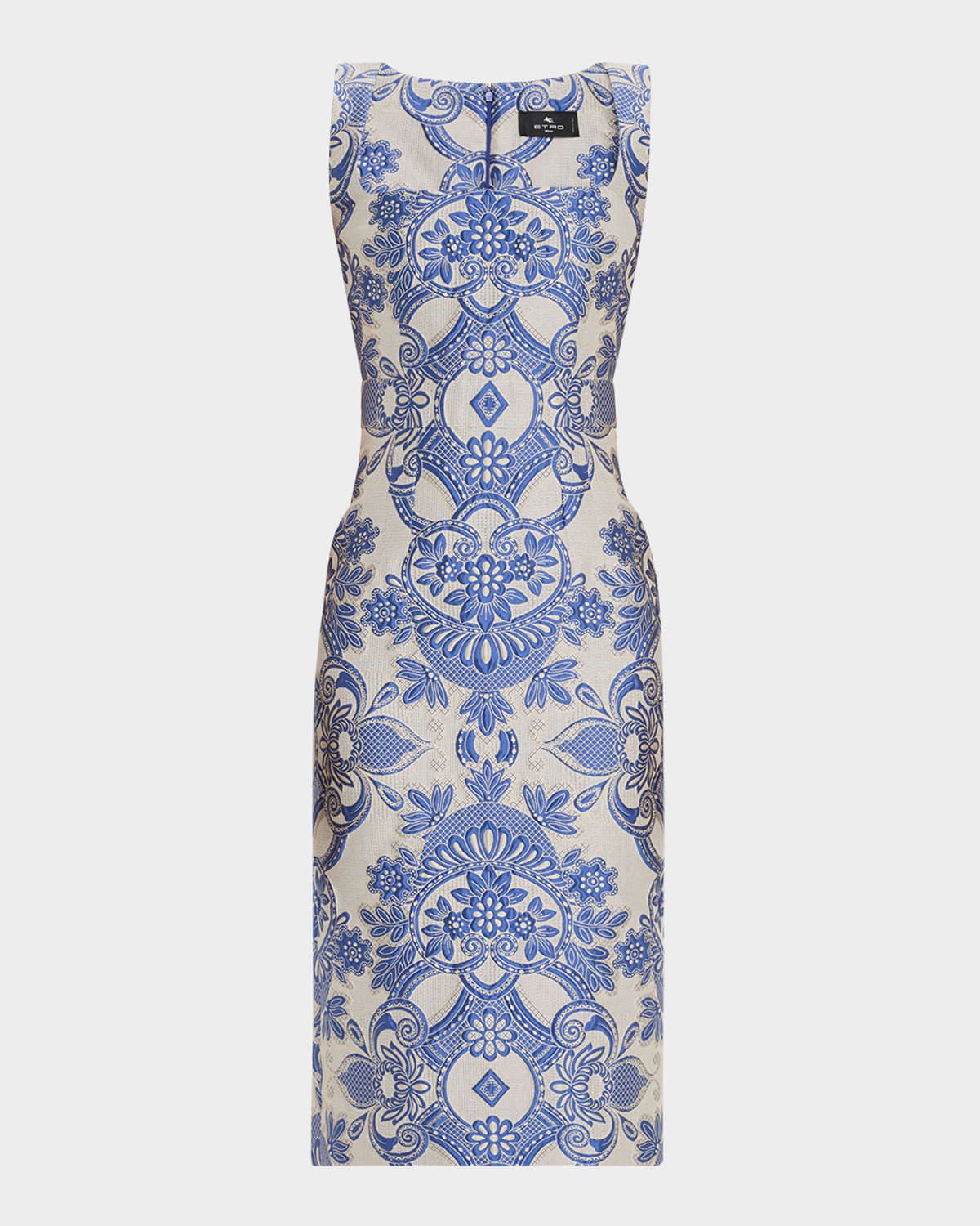 Square-Neck Lace Effect Brocade Dress