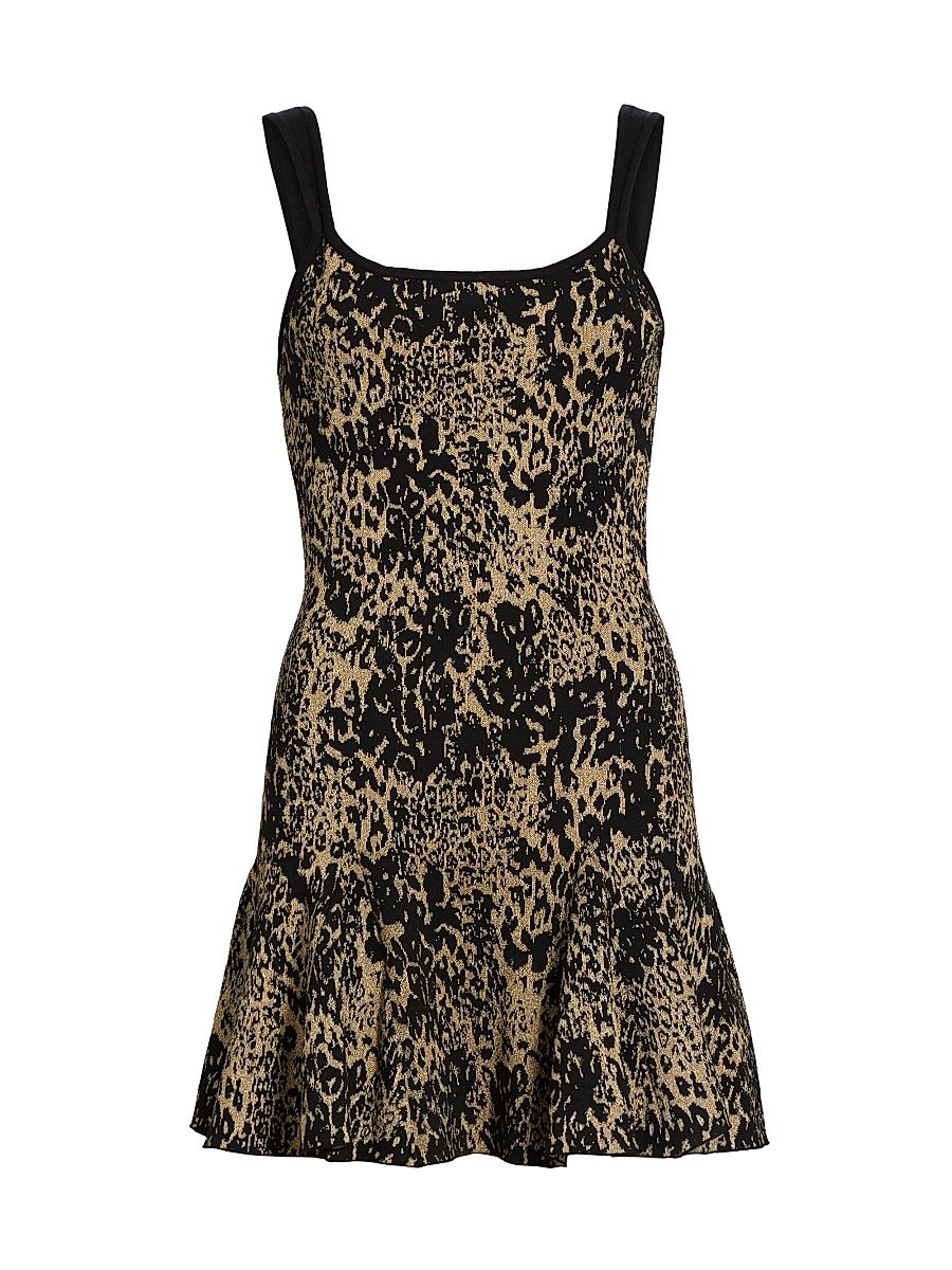 Women's Lidia Leopard Metallic Knit Scoopneck Minidress - Gold Leopard - Size Large