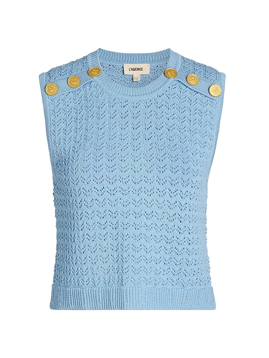 Women's Max Pointelle-Knit Tank - Pale Blue Gold - Size XL