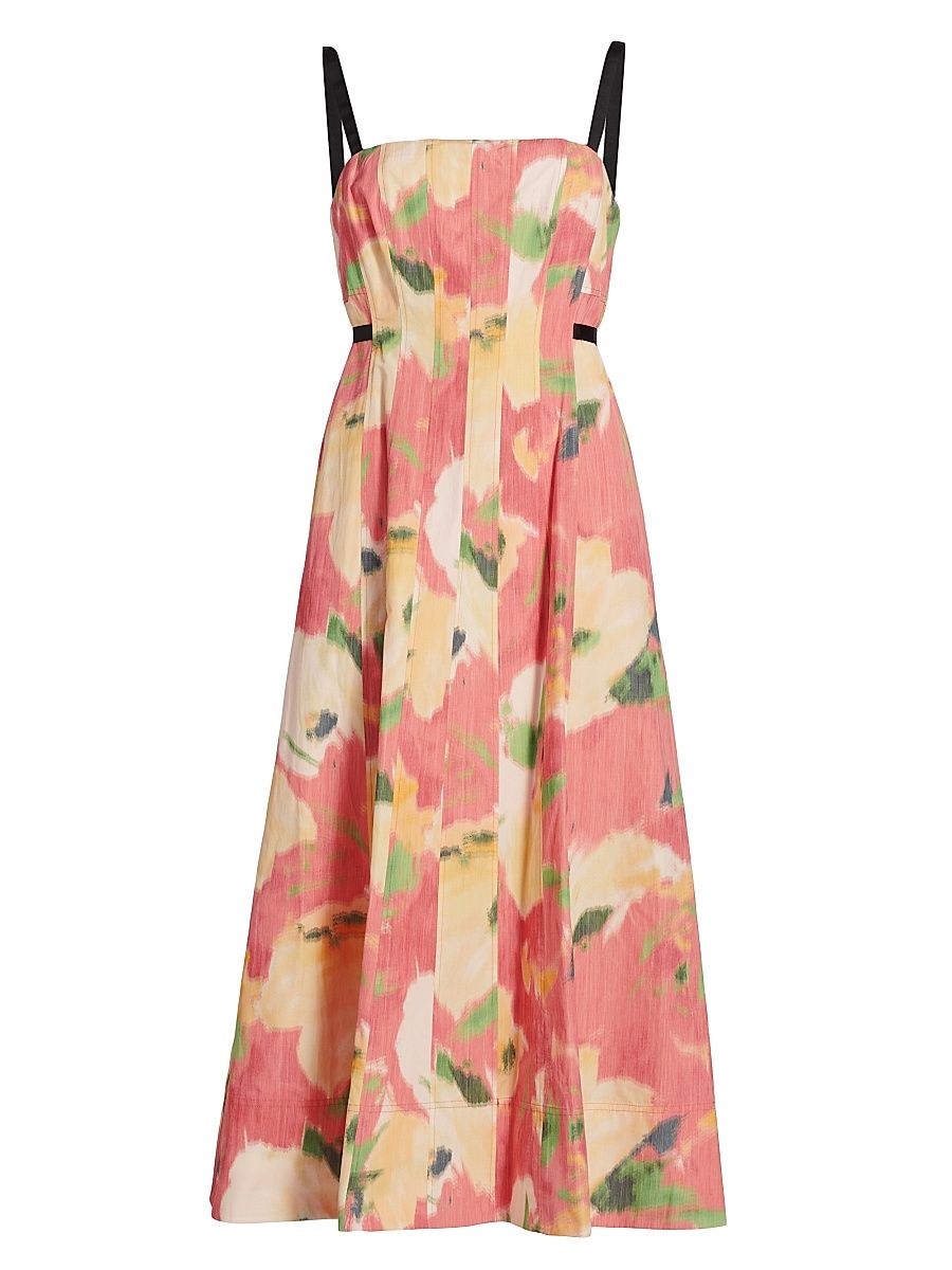 Women's Tavia Abstract Floral A-Line Midi-Dress - Punchy Pink Multi - Size 10