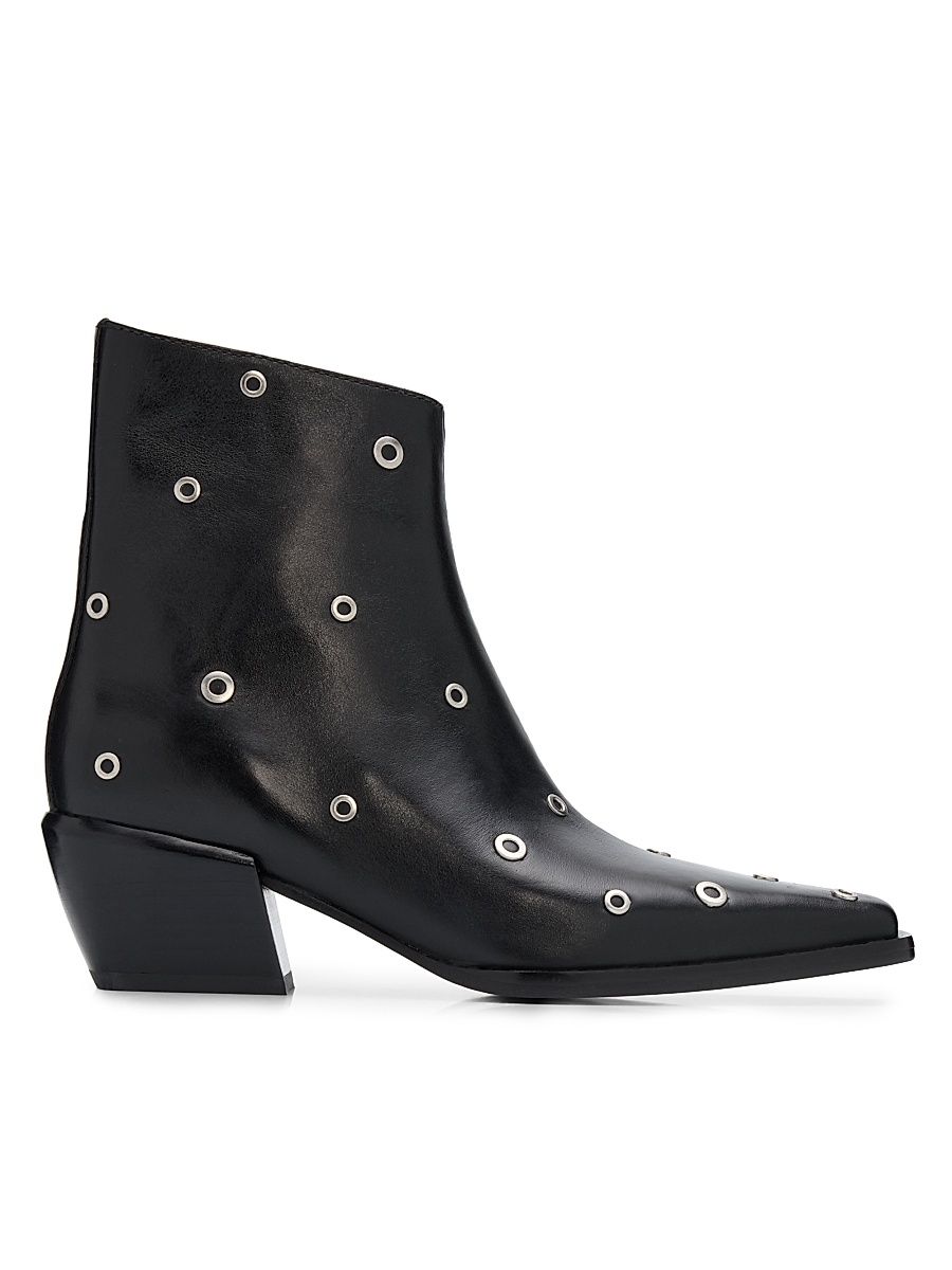 Women's Joni Grommet-Studded Leather Ankle Boots - Black - Size 10