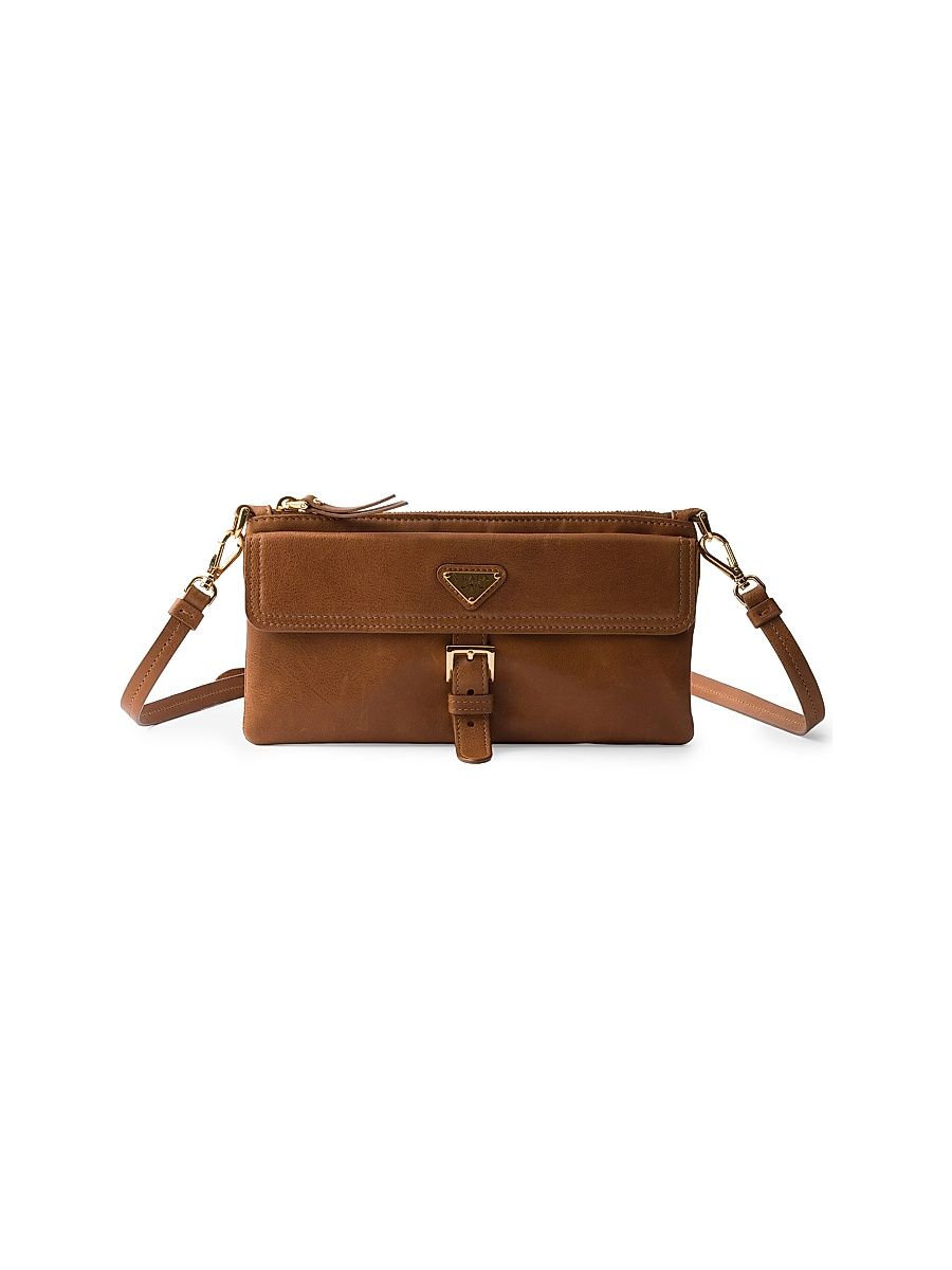 Women's Nappa Leather Wallet with Shoulder Strap - Brown