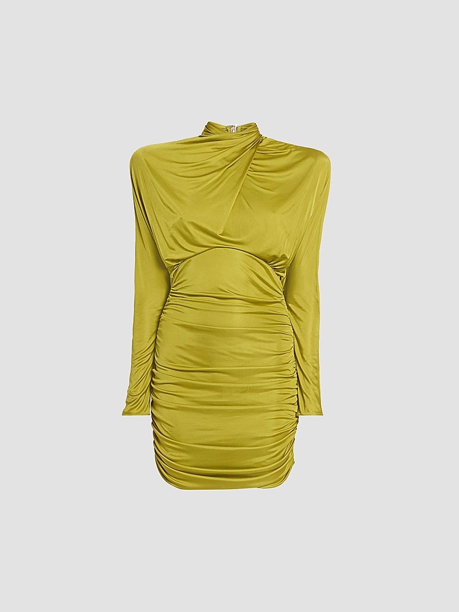 Balmain Women's Draped Jersey Mini Dress - Green Vert - Size 14