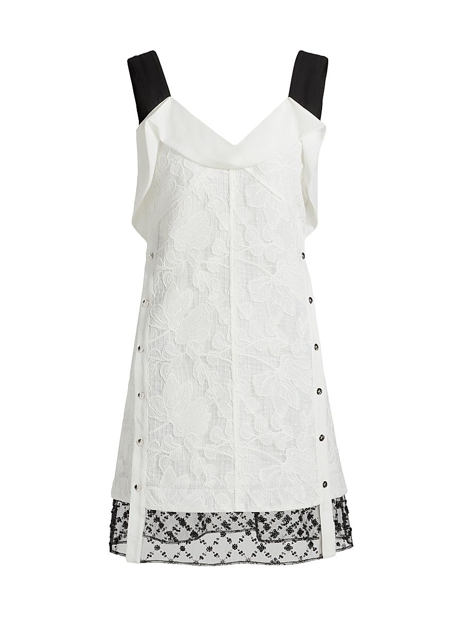 Women's Corded Lace Organza Minidress - White Black - Size 12