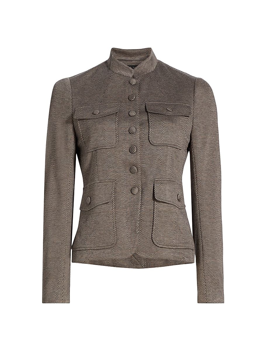 Women's Mercer Herringbone Button-Down Blazer - Brown Multi - Size 16