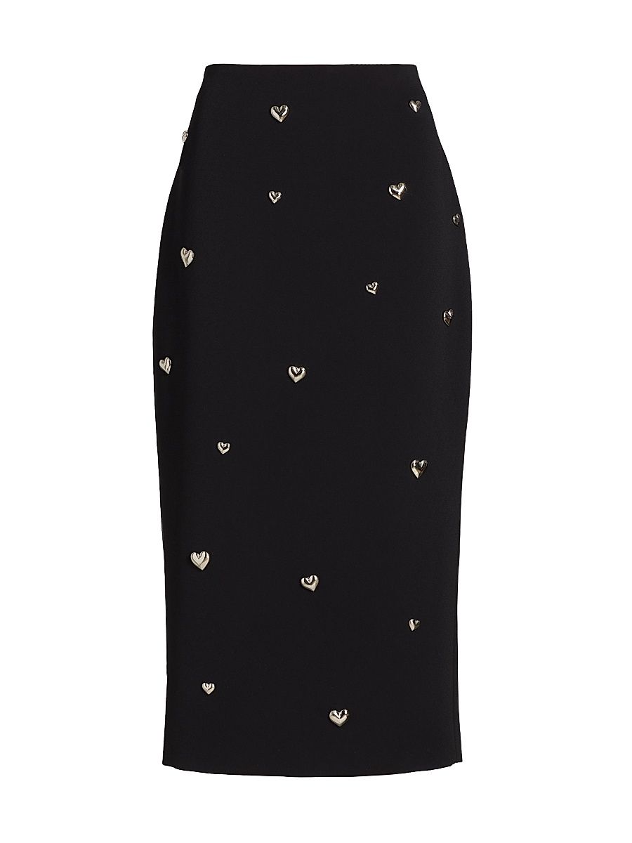 Women's Syra Heart Appliqué High-Rise Midi-Skirt - Black - Size 12