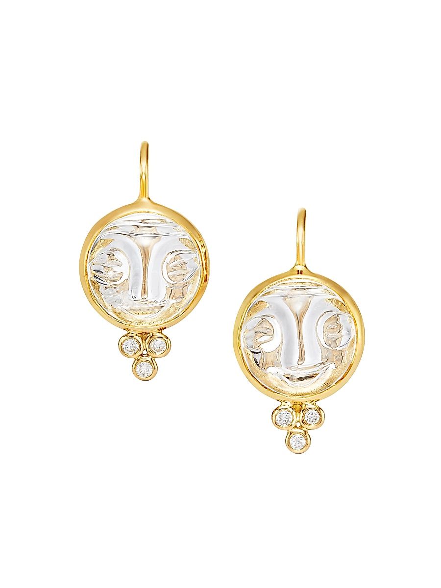 Women's Celestial Rock Crystal, Diamond & 18K Yellow Gold Small Moonface Earrings - Yellow Gold