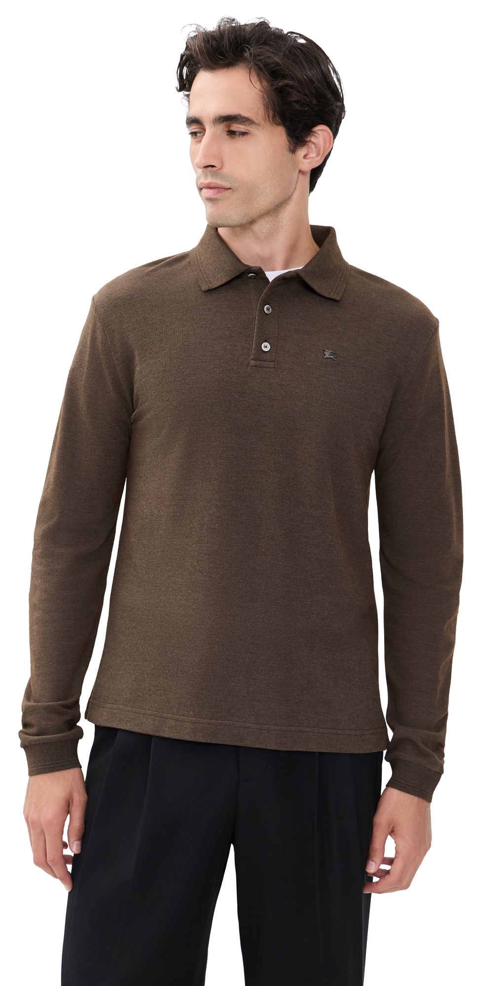 Burberry Evan Relaxed Long Sleeve Polo Darkwood Brown XL