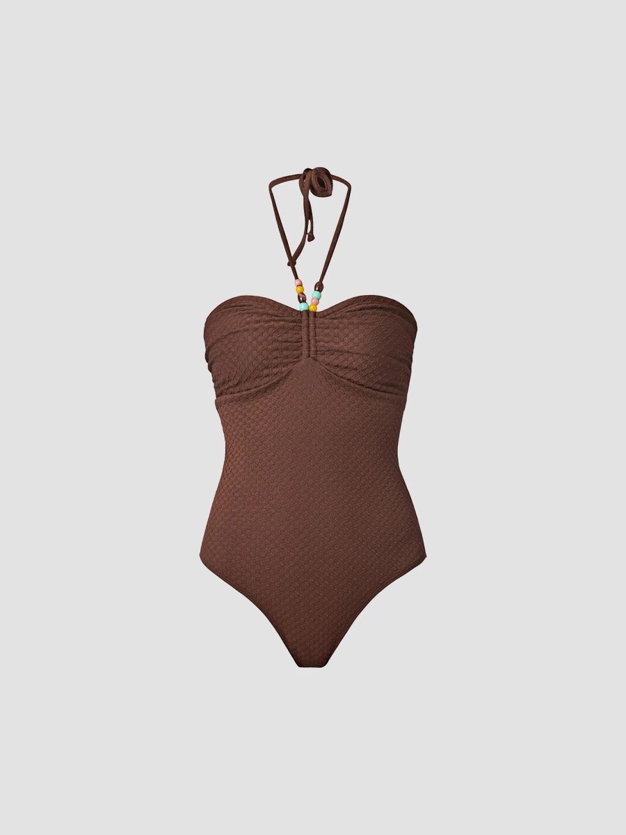 Shoshanna Women's Halterneck Cinched One-Piece Swimsuit - Mocha - Size 12
