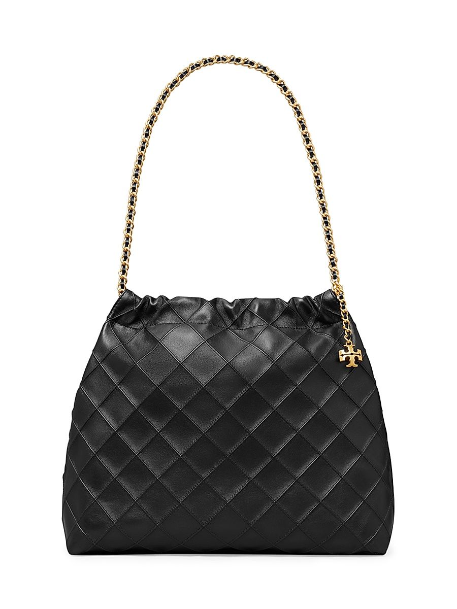 Women's Fleming Quilted Leather Hobo Bag - Black