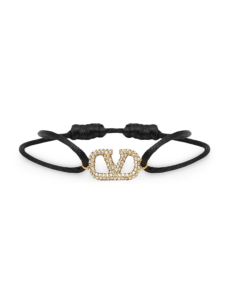 Women's Vlogo Signature Bracelet in Cotton and Swarovski Crystals - Black