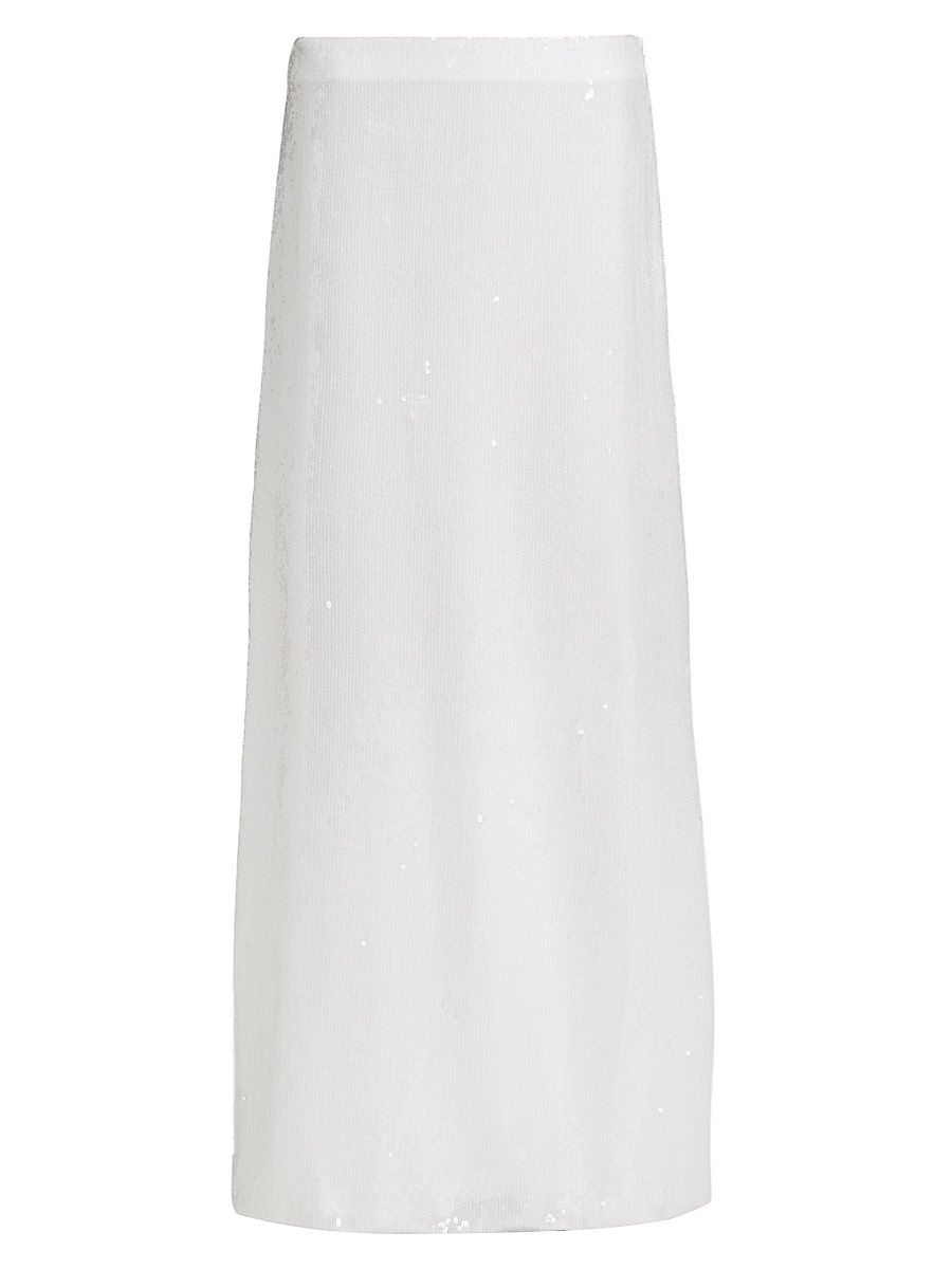 Women's Sequined Cotton Maxi Skirt - Multi White - Size 14