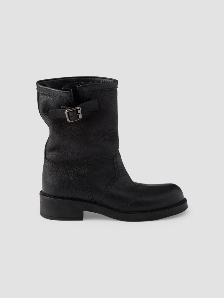 Prada Women's Leather Mid-Calf Boots - Black - Size 9