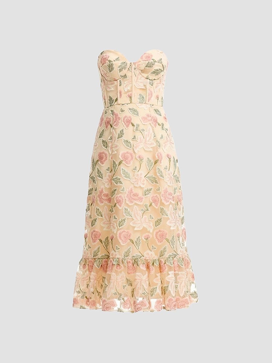 Women's Carina Floral Strapless Midi Dress - Blush Multi - Size XL