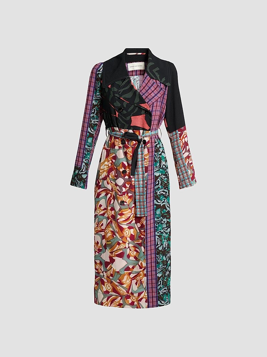 Dries Van Noten Women's Rolana Printed Long Trench Coat - Dessinb - Size 6