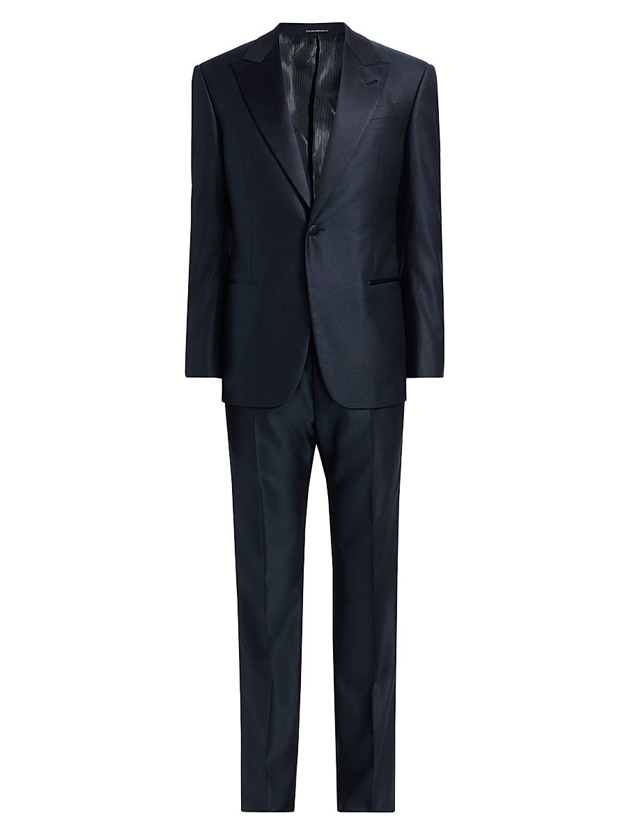 Men's Textured Wool-Silk Tuxedo - Navy Blue - Size 40