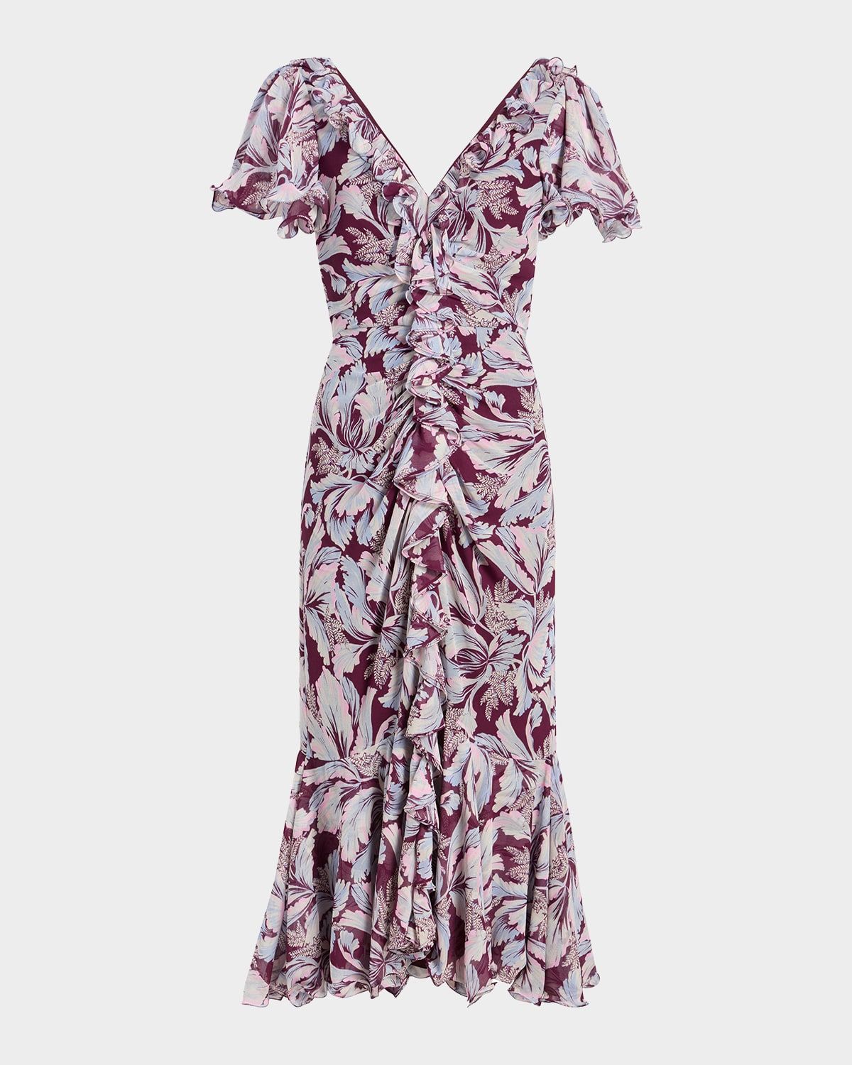 Clio Multi-Tulip Ruffled Midi Dress