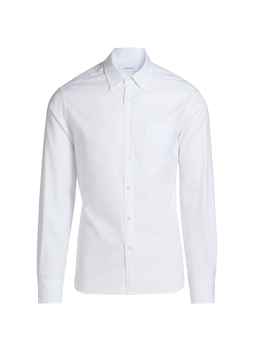 Men's Monogram Cotton Button-Down Oxford Shirt - White - Size 16.5