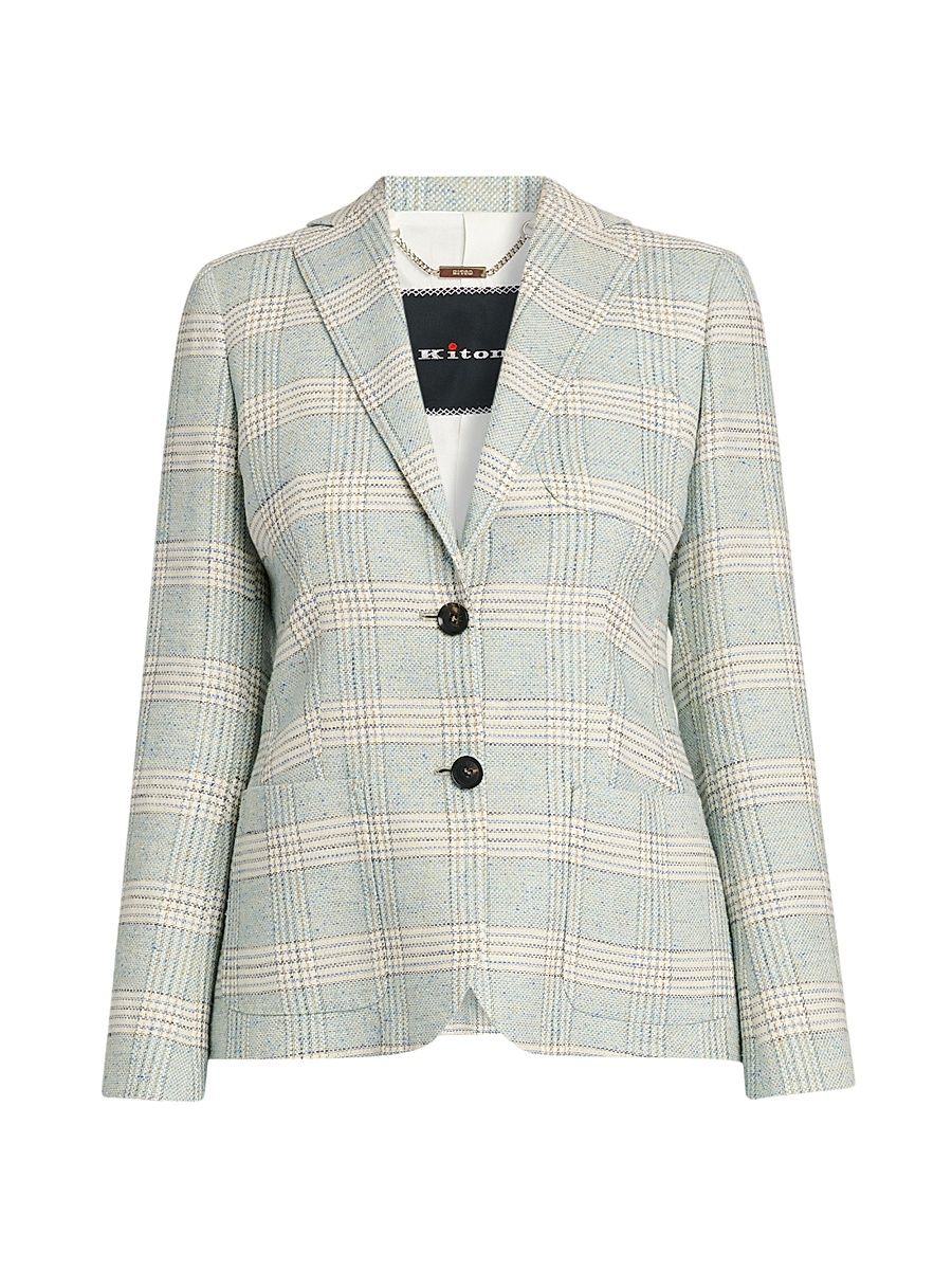 Women's Plaid Single-Breasted Blazer - Sky Blue - Size 8