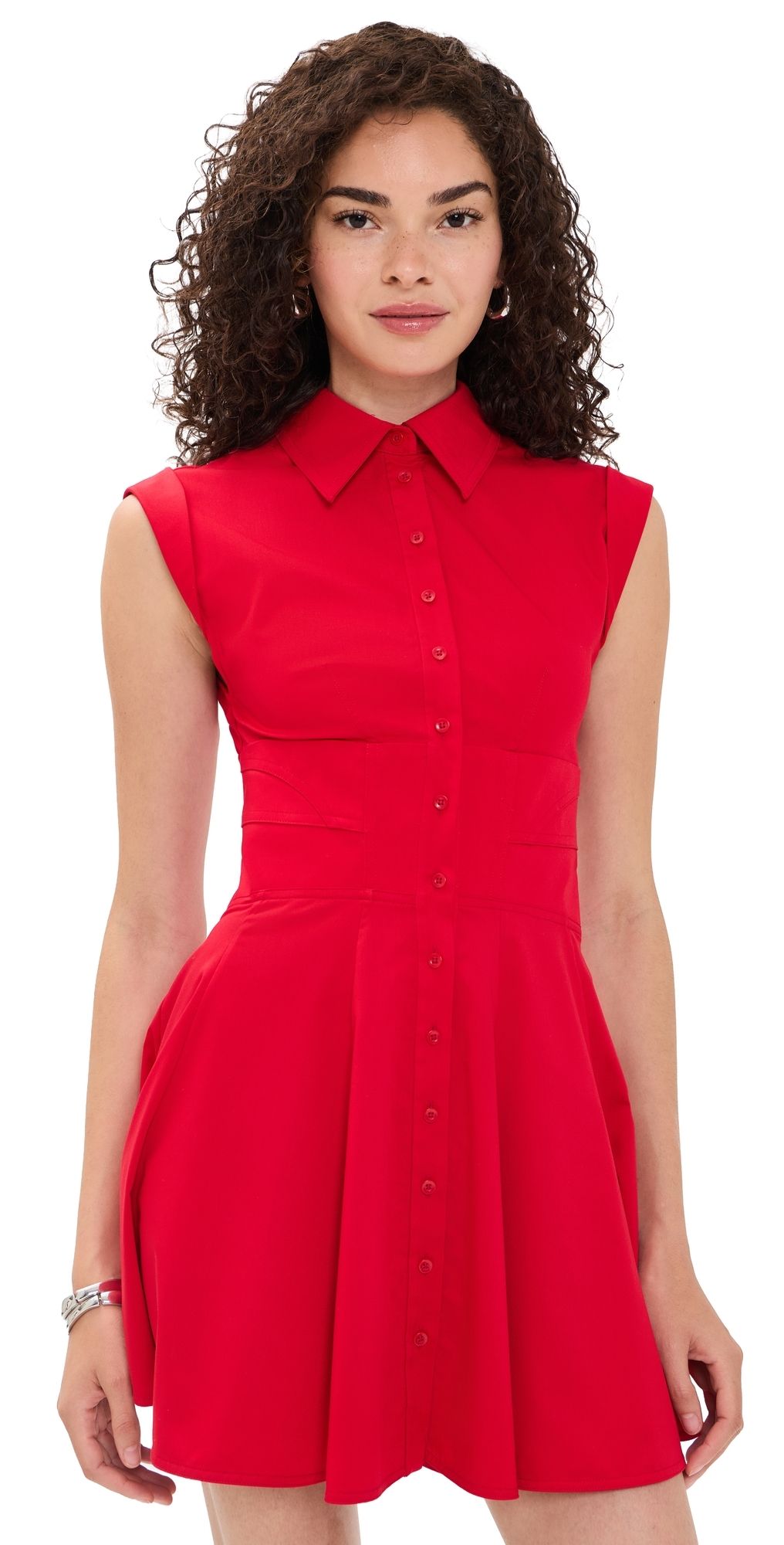ALICE + OLIVIA Kim Paneled Corset Flared Mini Shirt Dress Hibiscus 8