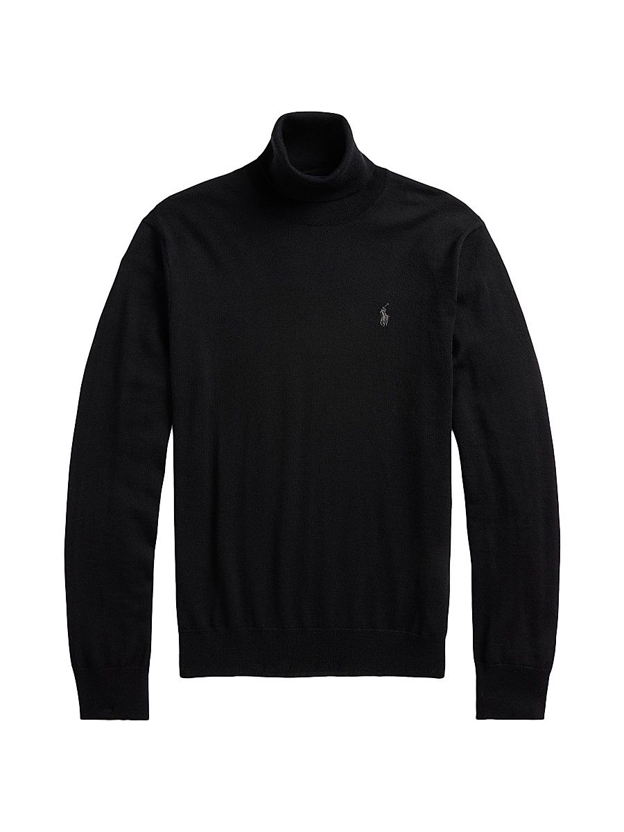 Men's Wool Turtleneck Sweater - Polo Black - Size Large