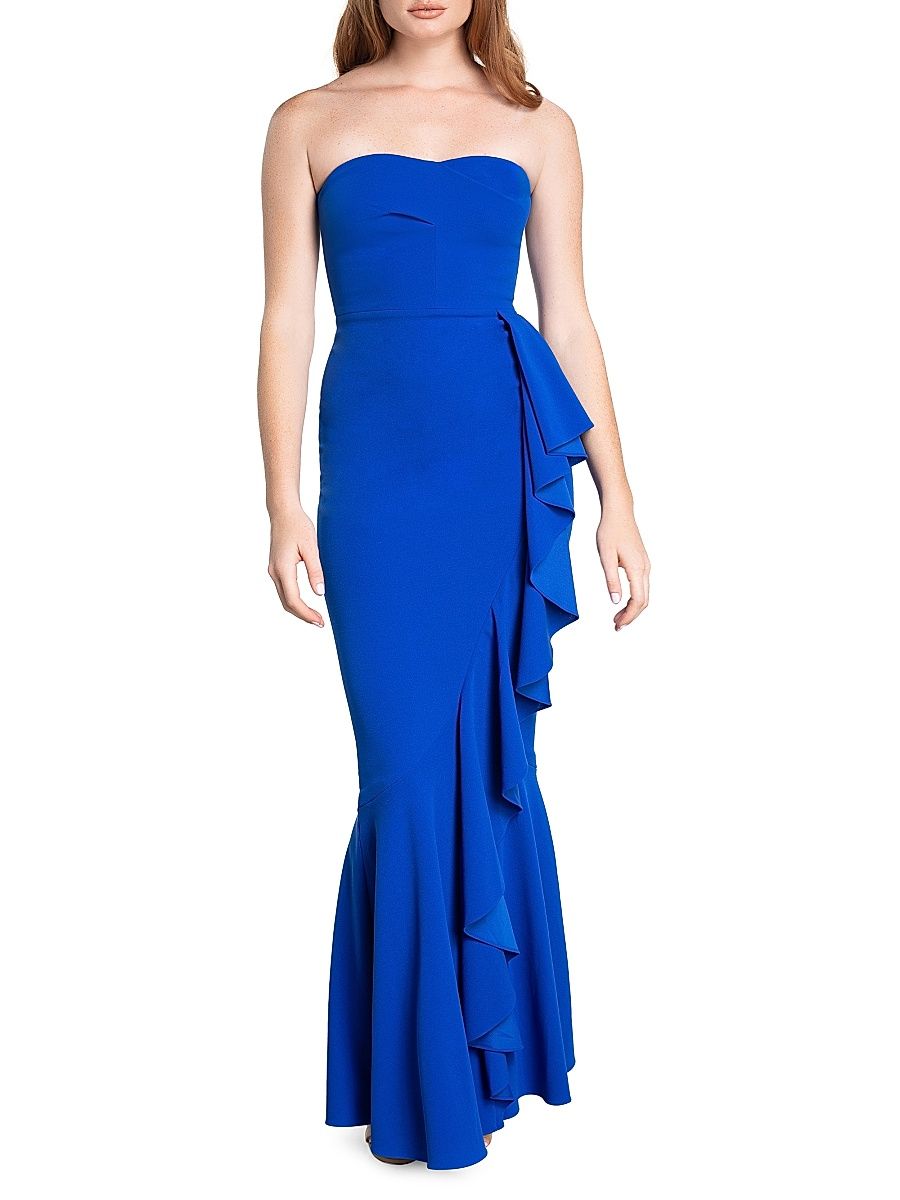 Dress The Population Women's Paris Ruffle Gown - Electric Blue - Size Small