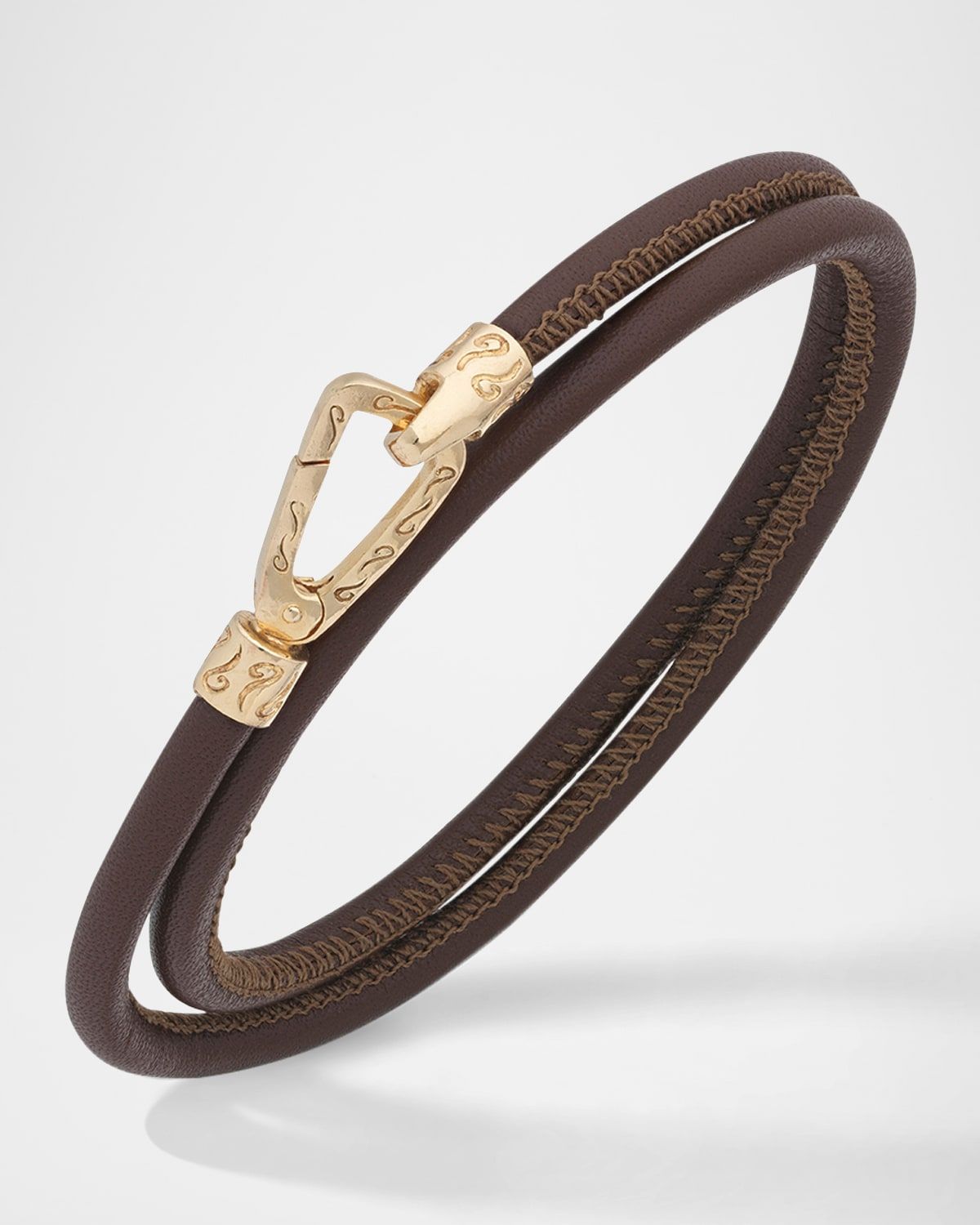 Men & apos;s Lash Double Wrap Smooth Leather Bracelet, Gold