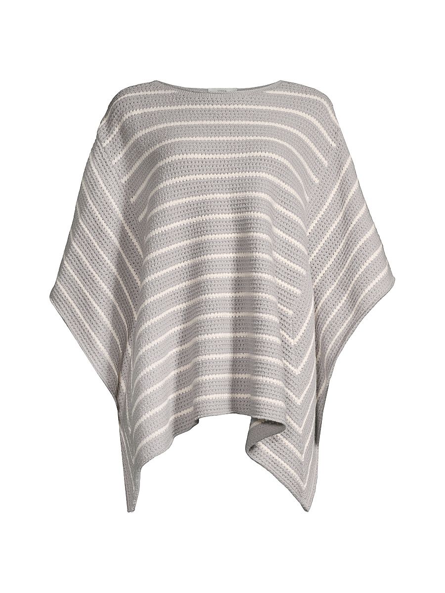 Women's Stripe Cotton Crochet Poncho - Dove White