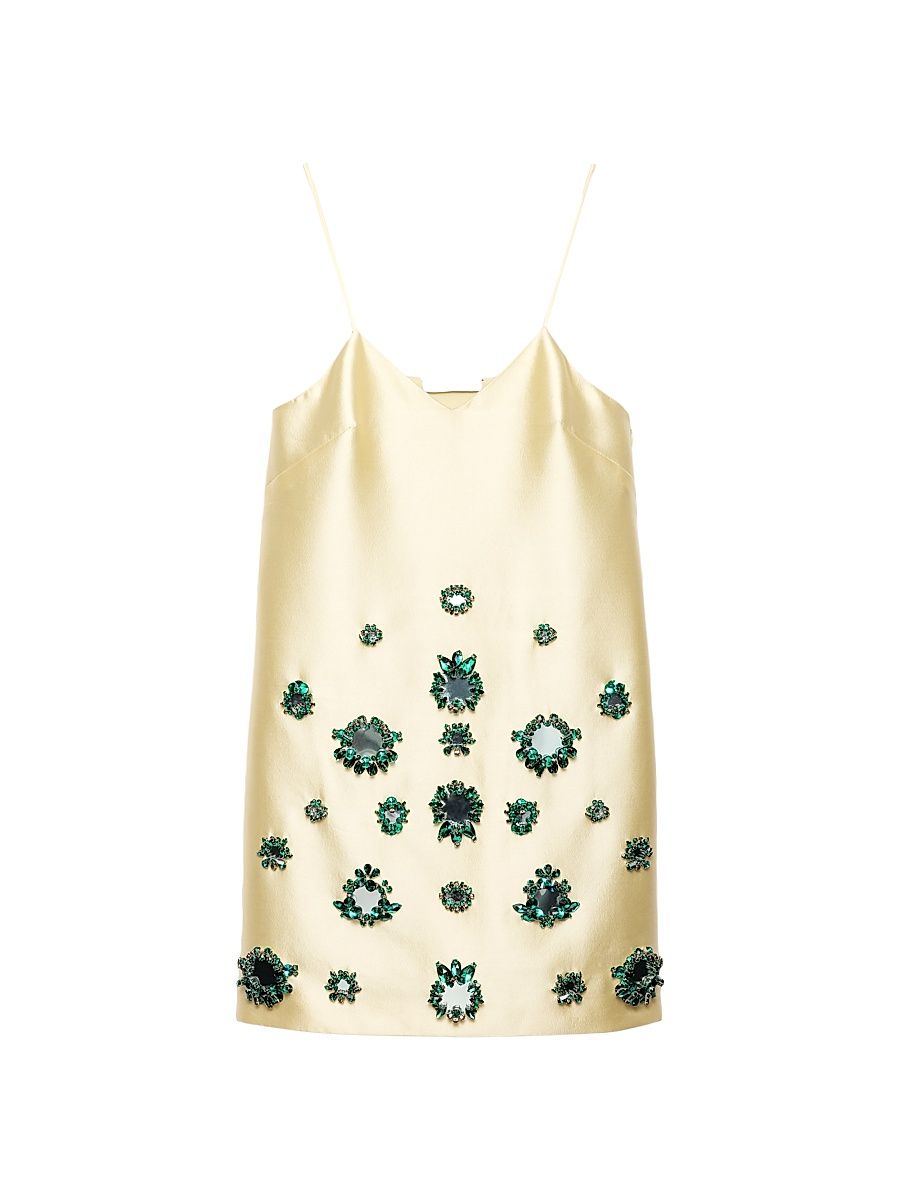 Women's Embroidered Silk and Wool Mini-Dress - Yellow - Size 8