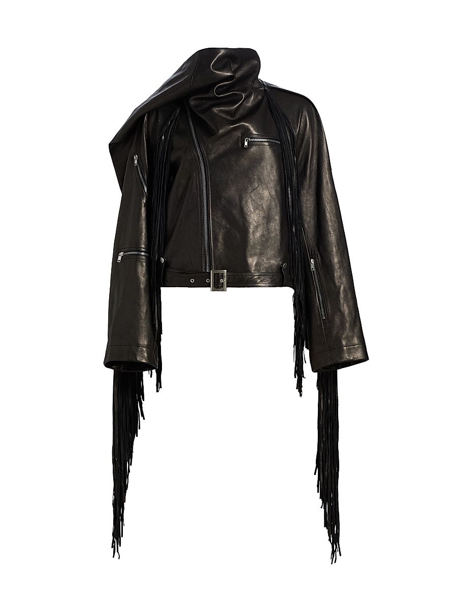 Women's Scarf Flight Leather Crop Jacket - Black