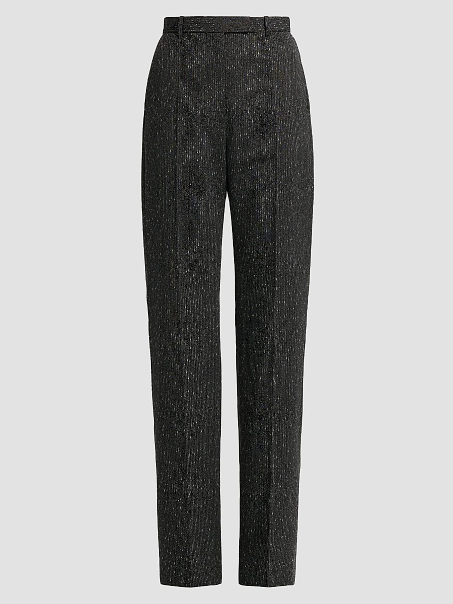 Women's Speckled Wool Slim-Straight Trousers - Grey - Size 0
