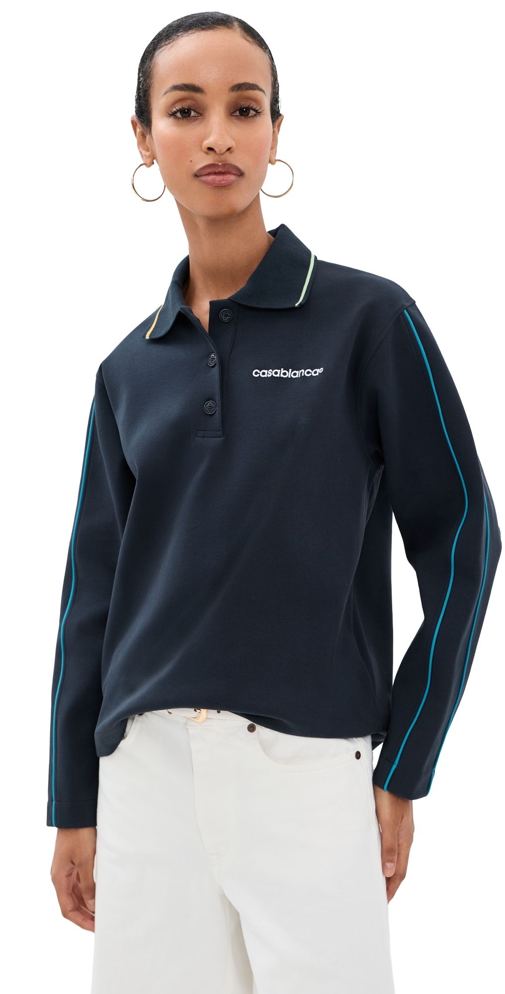 Casablanca Punto Polo Collared Sweatshirt Navy L