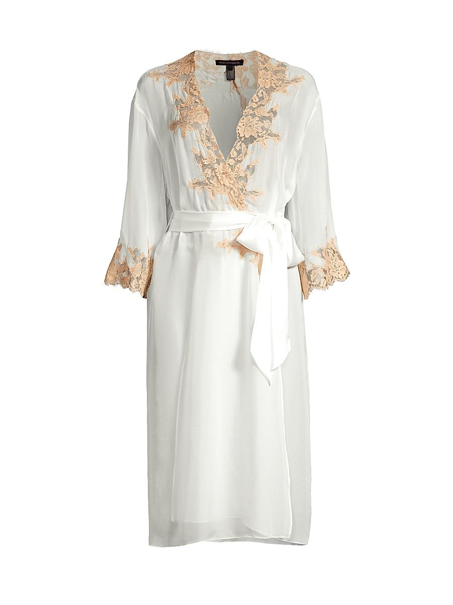 Women's Orchid Silk & Lace Robe - Ivory Sucre - Size Medium